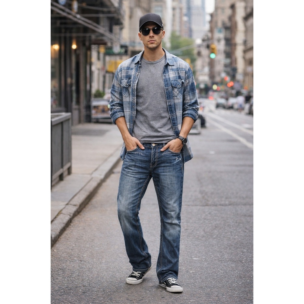 MEK Denim Jeans 34x34 Distressed Y2K Straight Embroidered Buckle Mens